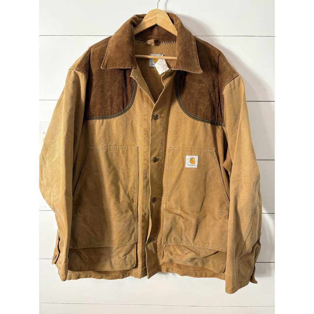 VTG Carhartt 80's Hunting Field Jacket Size XXL Game Pouch Mens Canvas Corduroy